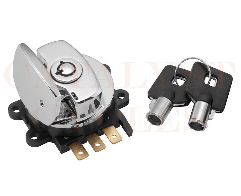 Chrome Ignition Switch with Round Key Harley Road King, Dyna, Softail